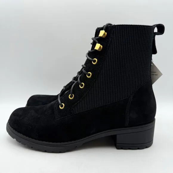Cole Haan Womens Camea Combat ll Boots US 10 Wide Black Leather Waterproof NIB