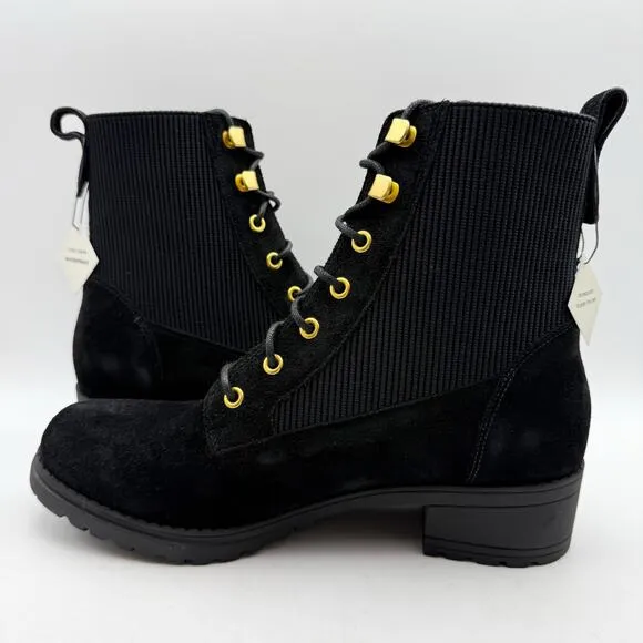 Cole Haan Womens Camea Combat ll Boots US 10 Wide Black Leather Waterproof NIB