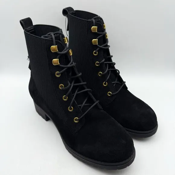 Cole Haan Womens Camea Combat ll Boots US 10 Wide Black Leather Waterproof NIB