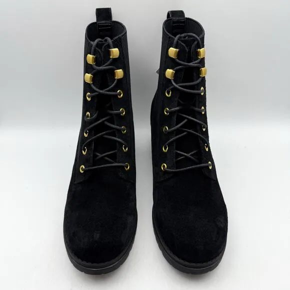 Cole Haan Womens Camea Combat ll Boots US 10 Wide Black Leather Waterproof NIB