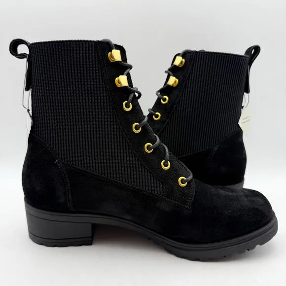 Cole Haan Womens Camea Combat ll Boots US 10 Wide Black Leather Waterproof NIB