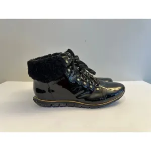 Cole Haan Women’s Zerogrand Black Patent Leather Hiker Boots Lined Size 11 B