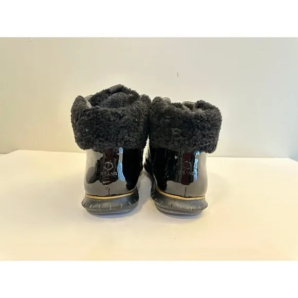 Cole Haan Women’s Zerogrand Black Patent Leather Hiker Boots Lined Size 11 B