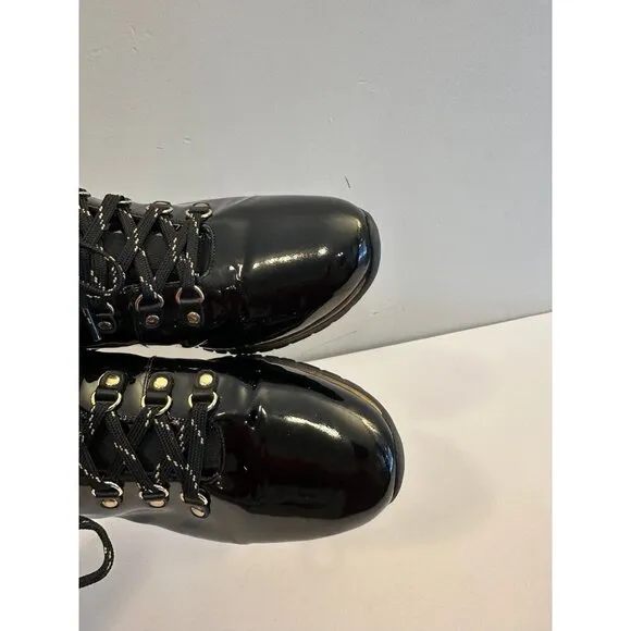 Cole Haan Women’s Zerogrand Black Patent Leather Hiker Boots Lined Size 11 B