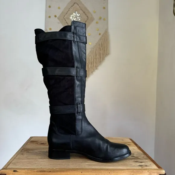 Cole Haan X Nike Air Avalon Black Leather Gunmetal Hardware Riding Boot size 8.5