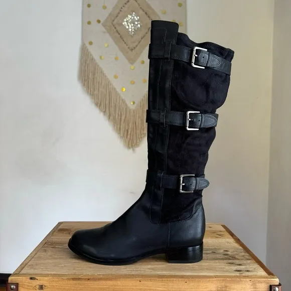 Cole Haan X Nike Air Avalon Black Leather Gunmetal Hardware Riding Boot size 8.5