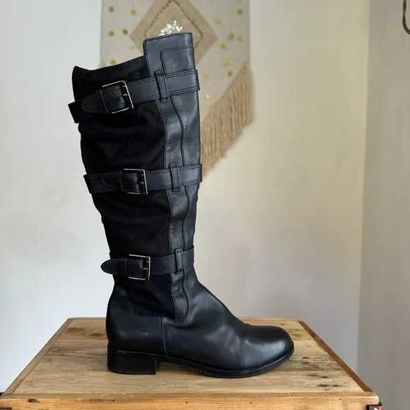 Cole Haan X Nike Air Avalon Black Leather Gunmetal Hardware Riding Boot size 8.5