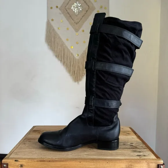 Cole Haan X Nike Air Avalon Black Leather Gunmetal Hardware Riding Boot size 8.5