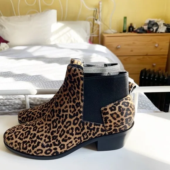 Cole Hann Gia Animal Print Western Calf Hair Chunky Heel Ankle Boots Size 8.5