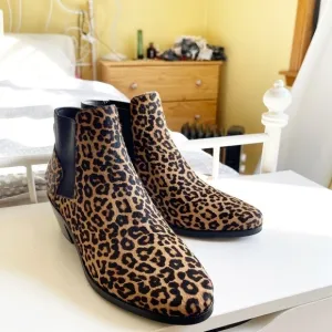 Cole Hann Gia Animal Print Western Calf Hair Chunky Heel Ankle Boots Size 8.5