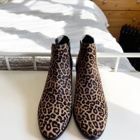 Cole Hann Gia Animal Print Western Calf Hair Chunky Heel Ankle Boots Size 8.5