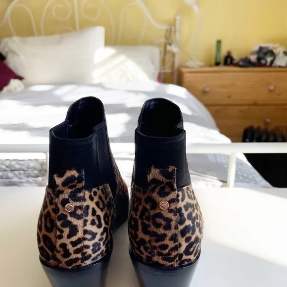 Cole Hann Gia Animal Print Western Calf Hair Chunky Heel Ankle Boots Size 8.5