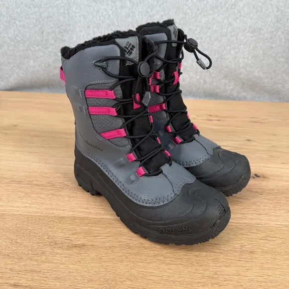 Columbia Girls Bugaboot Celsius Boots Size 7 EU39 Gray Pink Waterproof Snow EUC