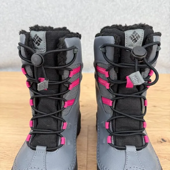 Columbia Girls Bugaboot Celsius Boots Size 7 EU39 Gray Pink Waterproof Snow EUC