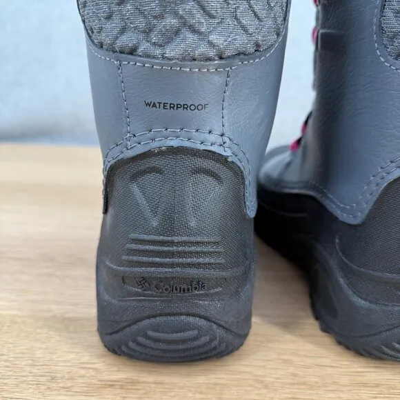 Columbia Girls Bugaboot Celsius Boots Size 7 EU39 Gray Pink Waterproof Snow EUC