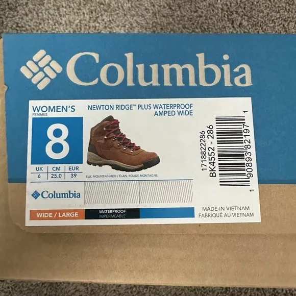 Columbia Newton Ridge Plus Waterproof Amped Elk Mountain Red Boots Wide Size 8W