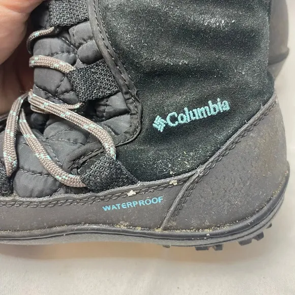 Columbia Girls black &amp; blue Omni-Heat Mid Calf Lace Up Winter Snow Boots Size 2