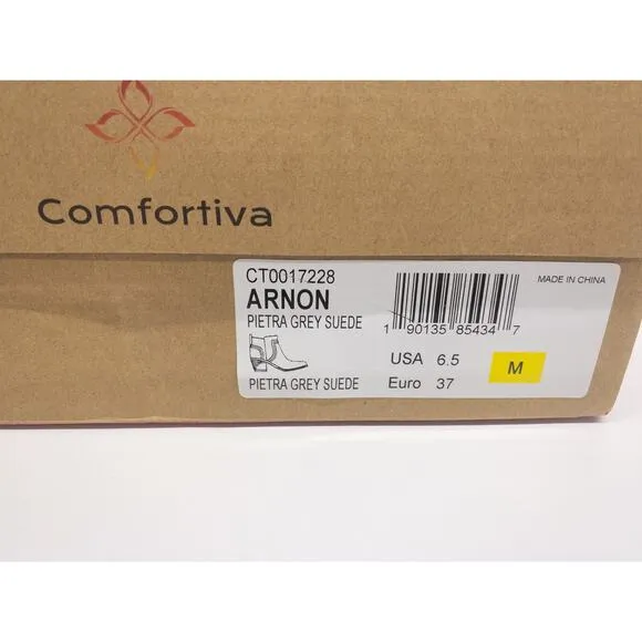 Comfortiva Arnon Suede Heeled Ankle Boots Almond Toe 6.5 Women's Gray