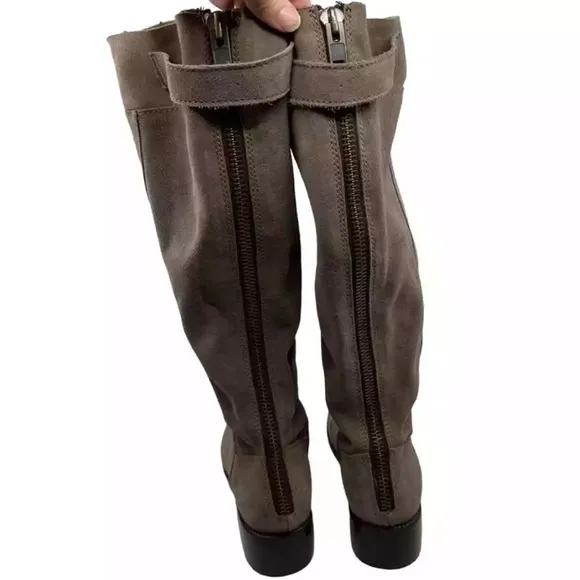 CORRAL 9 Suede Nubuck Leather Tall‎ Riding Boots Taupe Grey Back Zip Western