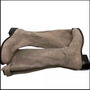 CORRAL 9 Suede Nubuck Leather Tall‎ Riding Boots Taupe Grey Back Zip Western