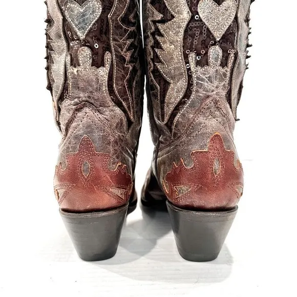 Corral Boots Women's Eagle Distressed Brown Sequin Cowboy Boots R1111 Size 8 M