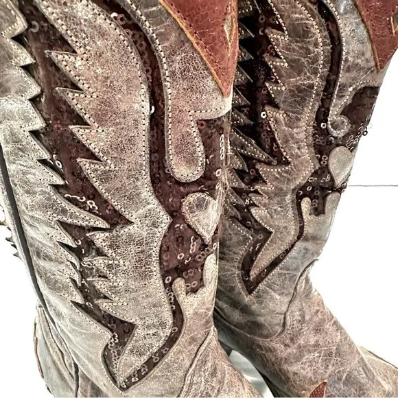 Corral Boots Women's Eagle Distressed Brown Sequin Cowboy Boots R1111 Size 8 M