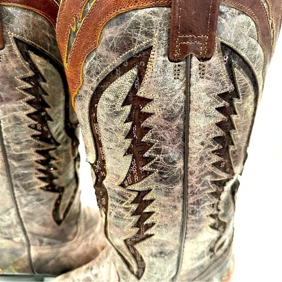 Corral Boots Women's Eagle Distressed Brown Sequin Cowboy Boots R1111 Size 8 M