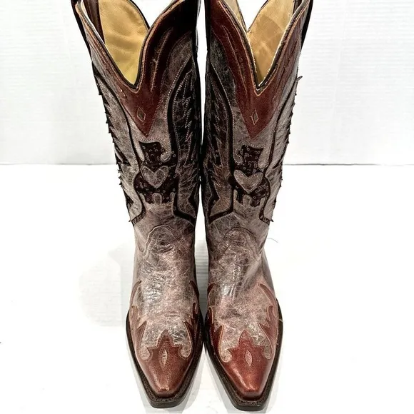 Corral Boots Women's Eagle Distressed Brown Sequin Cowboy Boots R1111 Size 8 M