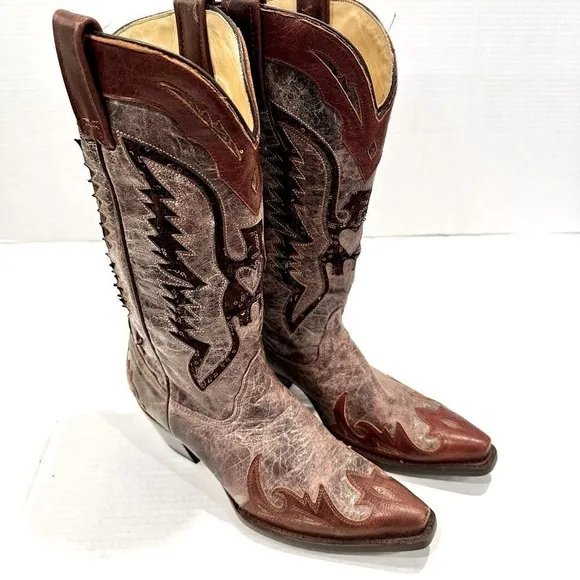 Corral Boots Women's Eagle Distressed Brown Sequin Cowboy Boots R1111 Size 8 M