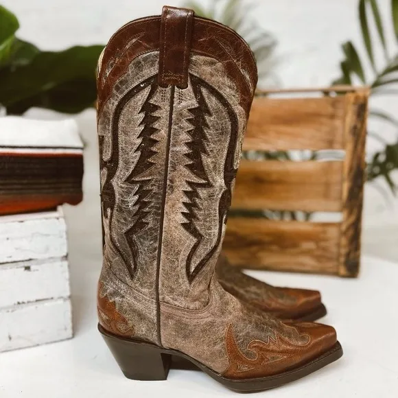 Corral Boots Women's Eagle Distressed Brown Sequin Cowboy Boots R1111 Size 8 M
