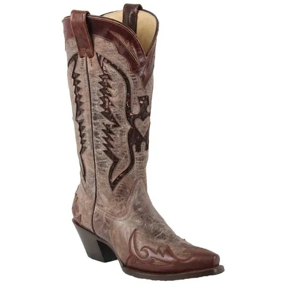Corral Boots Women's Eagle Distressed Brown Sequin Cowboy Boots R1111 Size 8 M
