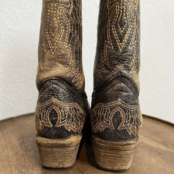 Corral Boots Teens Wing &amp; Gross Brown Gold Western Cowboy Boots Youth Size 2