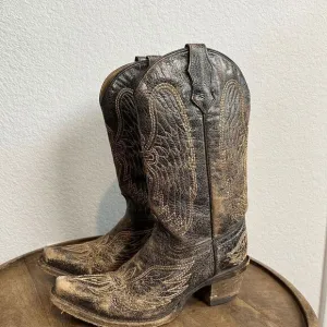 Corral Boots Teens Wing &amp; Gross Brown Gold Western Cowboy Boots Youth Size 2