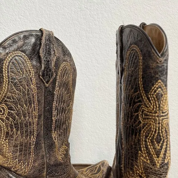 Corral Boots Teens Wing &amp; Gross Brown Gold Western Cowboy Boots Youth Size 2