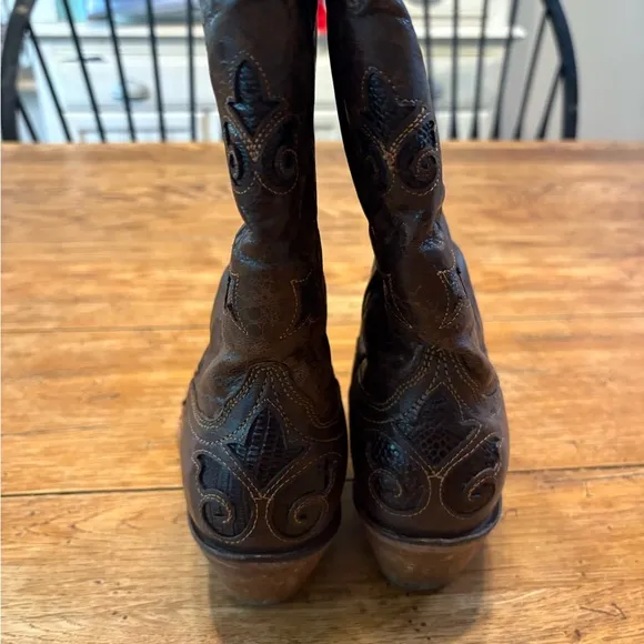 Corral- Ladies Vtg Chocolate Lizard Overlay Patchwork Cowboy Boots C2109 size 9