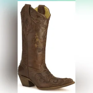 Corral- Ladies Vtg Chocolate Lizard Overlay Patchwork Cowboy Boots C2109 size 9