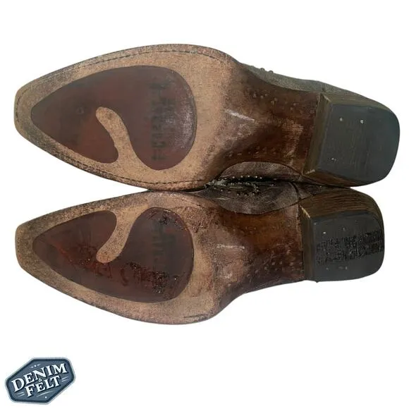 Corral Women’s Brown Leather Bone Inlay Studded Snip Toe Western Cowboy Boots