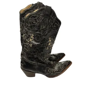 Corral Vintage Women's C2108 Black Lizard Inlay Leather Snip Toe Cowboy Boots 8M