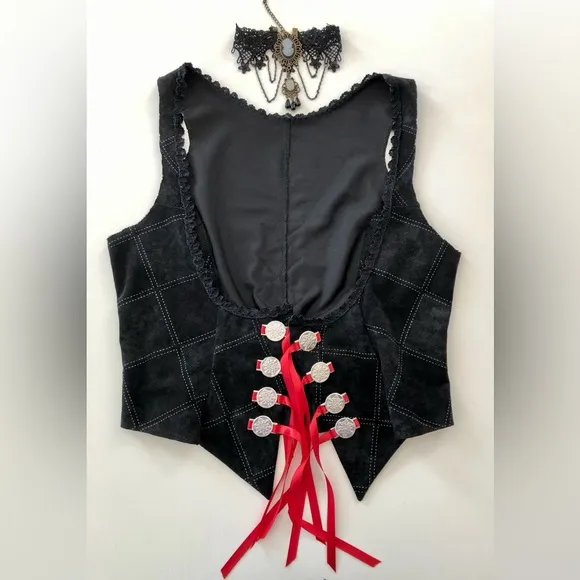 Costume mini skirt Ruffles ribbons tulle &amp; bows Red &amp; Black elastic waist sz S-L