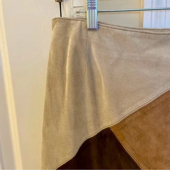 Country Road Real Leather / Suede Brown Tan Colorblock Skirt; Size M; Lined!