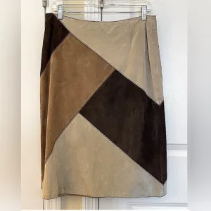 Country Road Real Leather / Suede Brown Tan Colorblock Skirt; Size M; Lined!