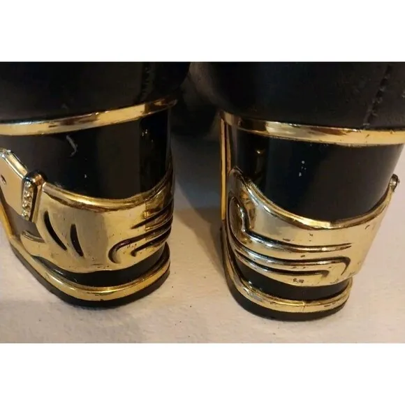 Coup D'Etat LTD Boots Sz 7W Black Leather Chunky Cat Heel Side Zip Pointed Toe