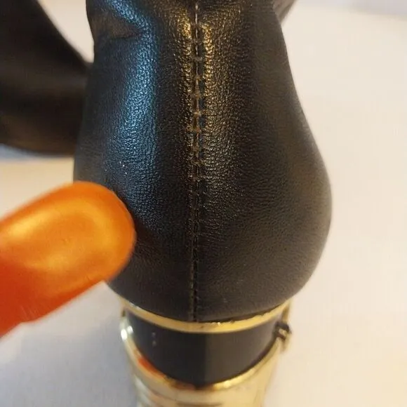 Coup D'Etat LTD Boots Sz 7W Black Leather Chunky Cat Heel Side Zip Pointed Toe
