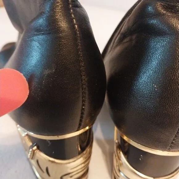 Coup D'Etat LTD Boots Sz 7W Black Leather Chunky Cat Heel Side Zip Pointed Toe