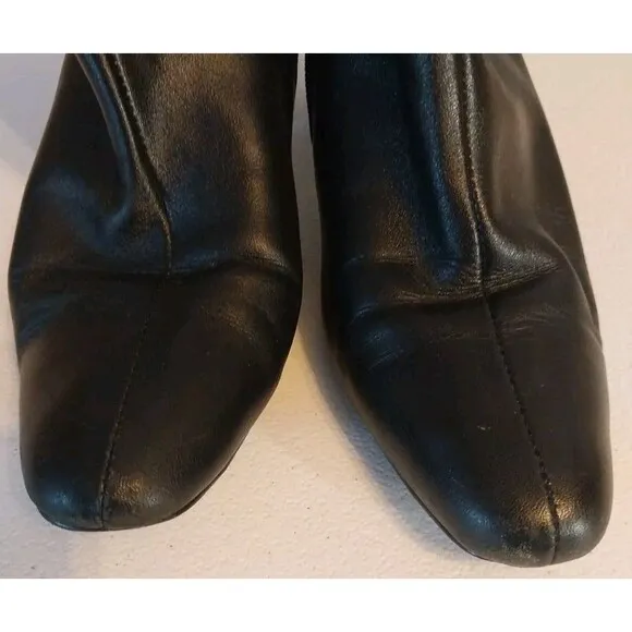 Coup D'Etat LTD Boots Sz 7W Black Leather Chunky Cat Heel Side Zip Pointed Toe
