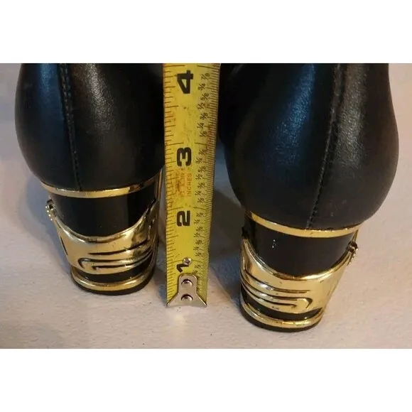 Coup D'Etat LTD Boots Sz 7W Black Leather Chunky Cat Heel Side Zip Pointed Toe