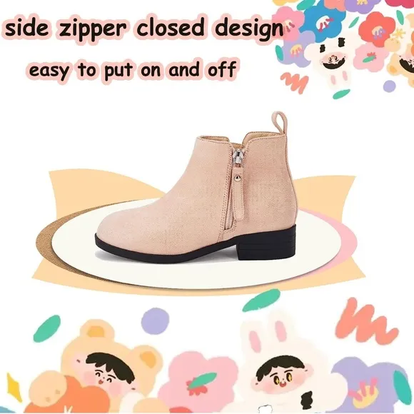 Coutgo Girl’s Kids Ankle Boots Round Toe Faux Suede Low Block Heel Platform