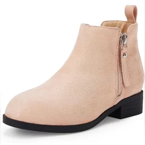 Coutgo Girl’s Kids Ankle Boots Round Toe Faux Suede Low Block Heel Platform