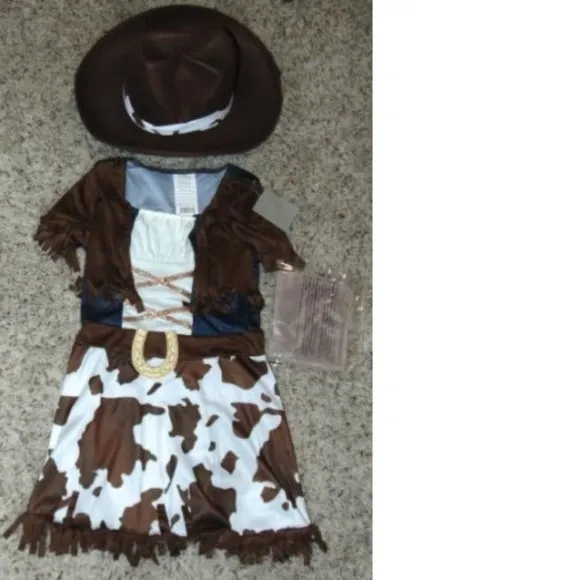 *Cowgirl &amp; Cowboy Boots sz 4/6 Halloween Costume 4 Pc Dress, Hat, Scarf Girls