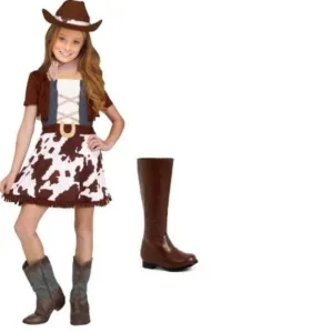 *Cowgirl &amp; Cowboy Boots sz 4/6 Halloween Costume 4 Pc Dress, Hat, Scarf Girls